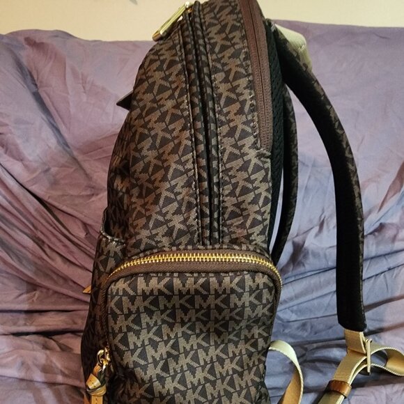 Michael Kors Chocolate Signature Computer Backpack with Leather Trim - Picture 2 of 9